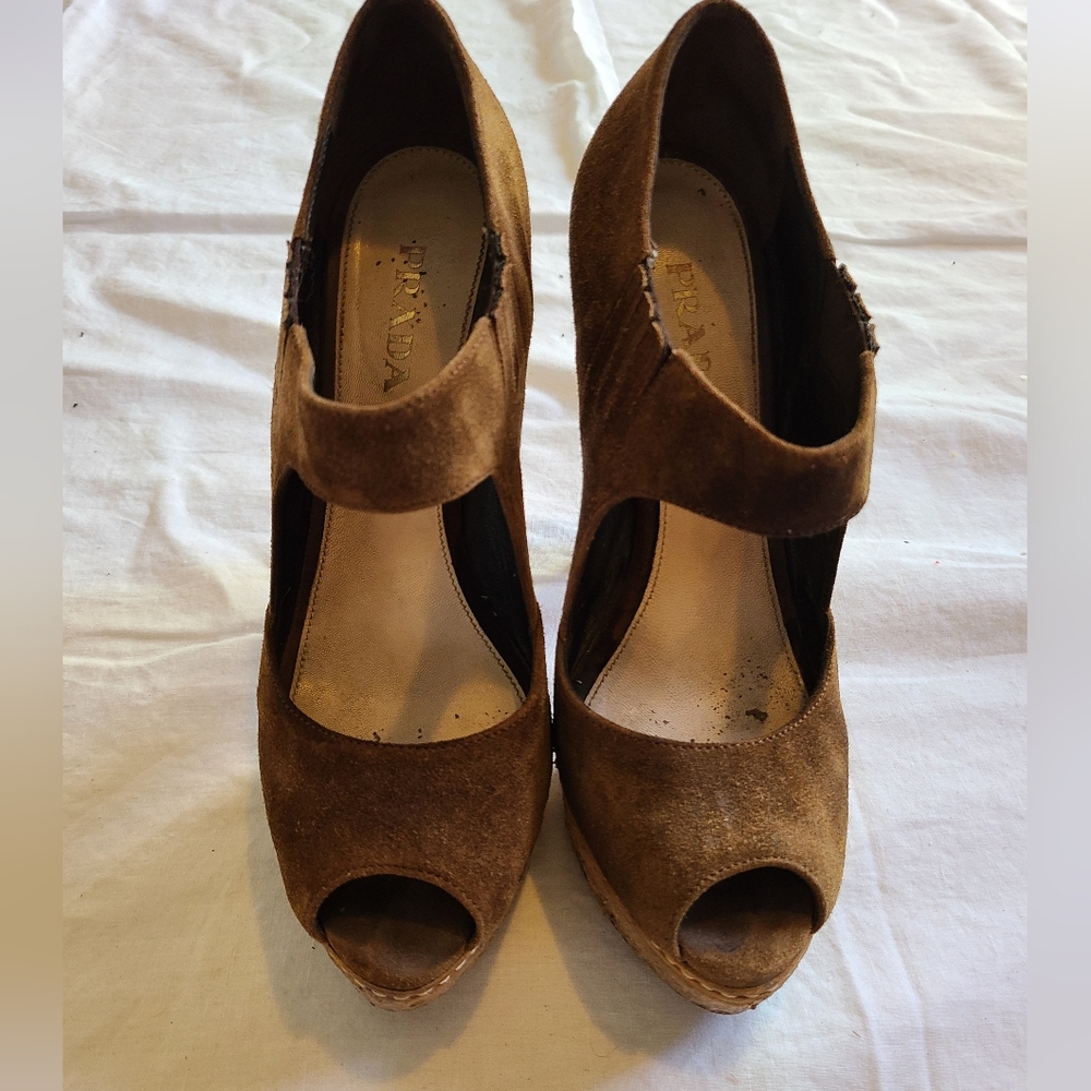 Prada brown suede platform heels size 38.5